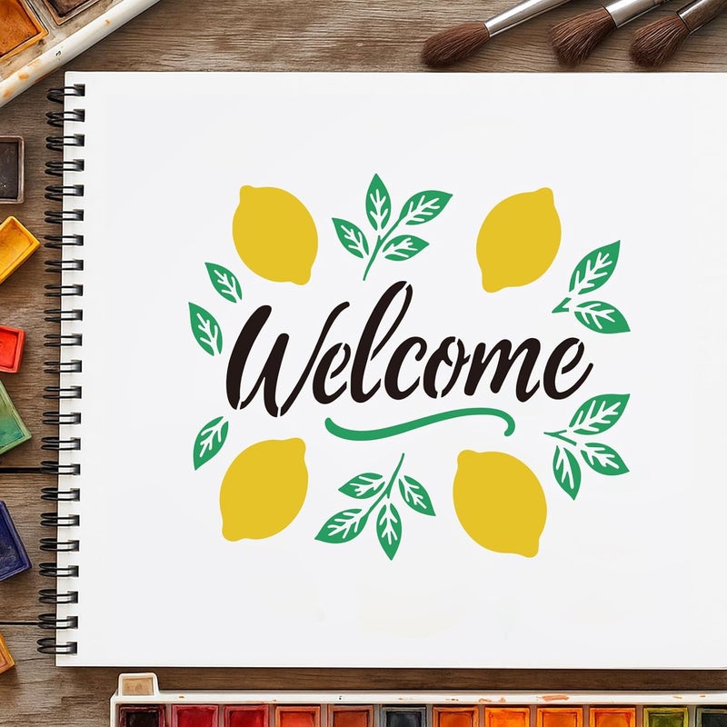 beinkmake 6Pcs Fruit Lemon Stencil Summer PET Painting Templates Inlay Border Stencils for Furniture Welcome Sign Reusable DIY Craft for Wall Wood Fabric Canvas Paper Home Decor 7.87inch - Image 3